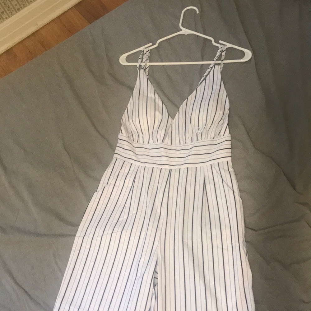 Lulu’s White Striped Long Jumpsuit